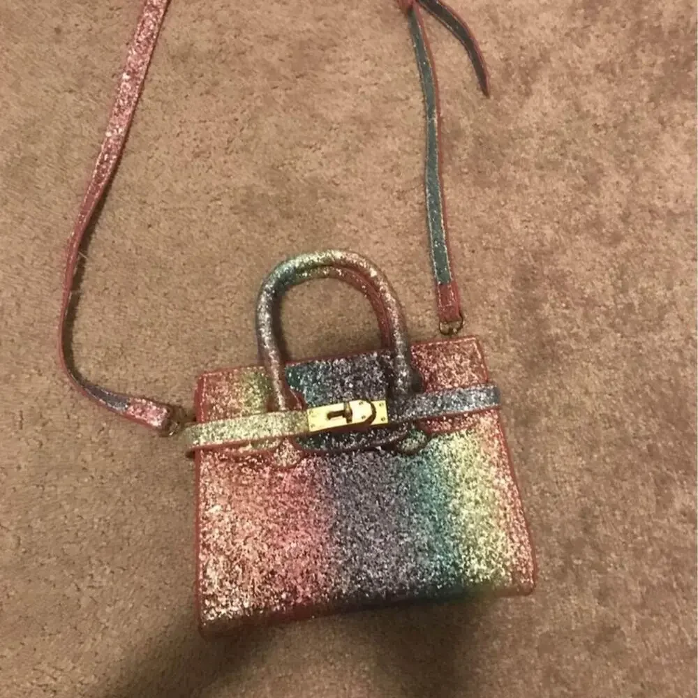 Girls rainbow glitter crossbody purse